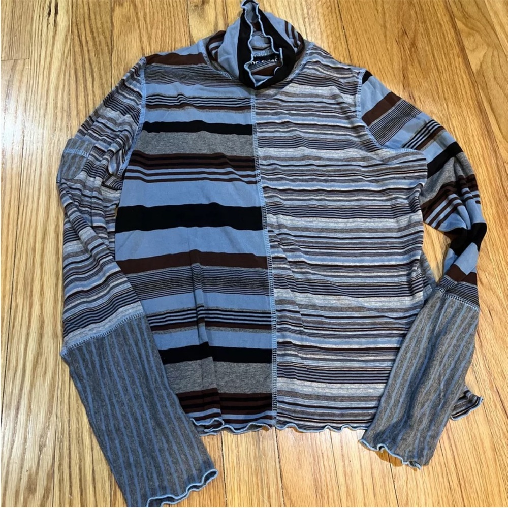 sno skins tops Color Block Stripes Blue Brown Black Small